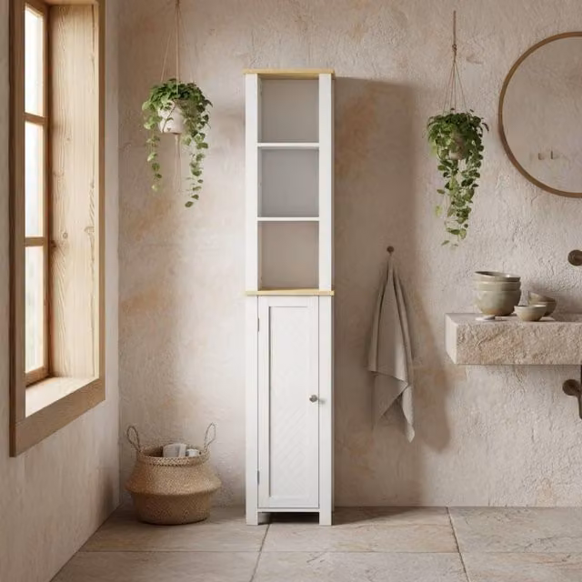 Wyld Haus Nifael Slim Freestanding Bathroom Cabinet White W/D/H: 34 x 23 x 165 cm