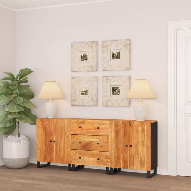 Berkfield Home 3 Piece Acacia Solid Wood Sideboard Set in Brown
