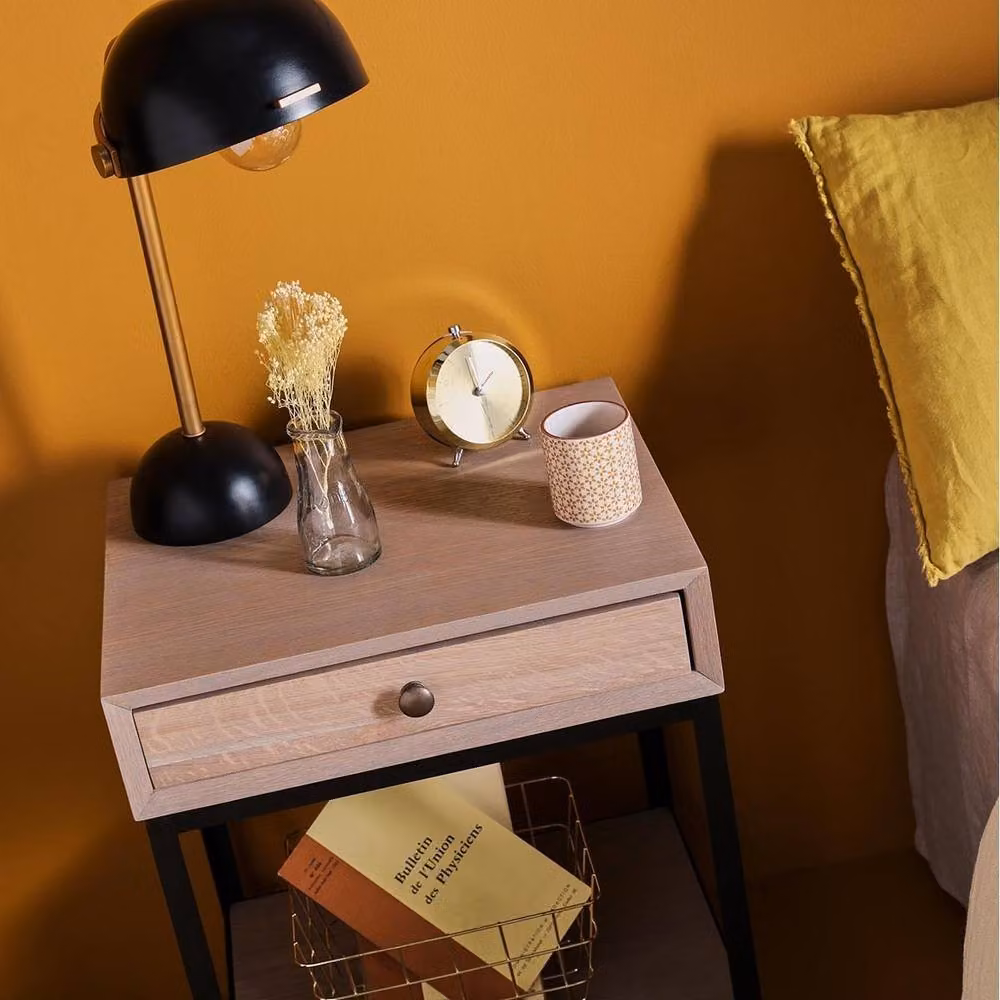 Signature GILLES Oak and Metal Bedside Table in Brown – 4