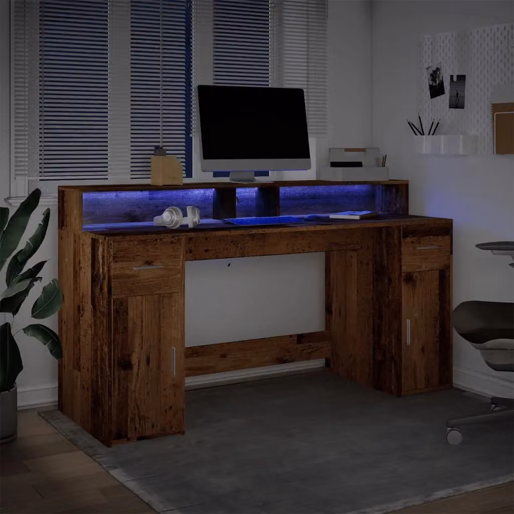 Berkfield Home Gaming Desk with LED Lights in Brown, W/D/H: 160 x 55 x 91 cm – 5