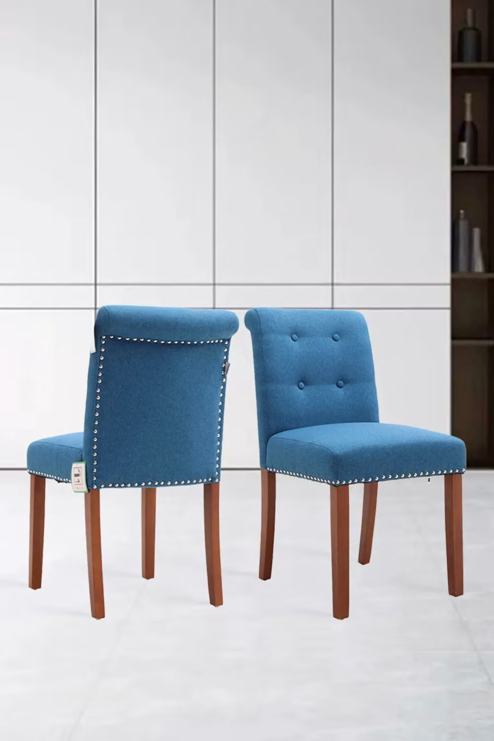 Living and Home Set of 2 Contemporary Buttoned Accent Dining Chairs in Blue – 2