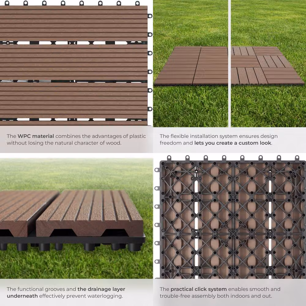 tectake Set of 11 Tegulas Brown Click System Outdoor Plastic Tiles – 4
