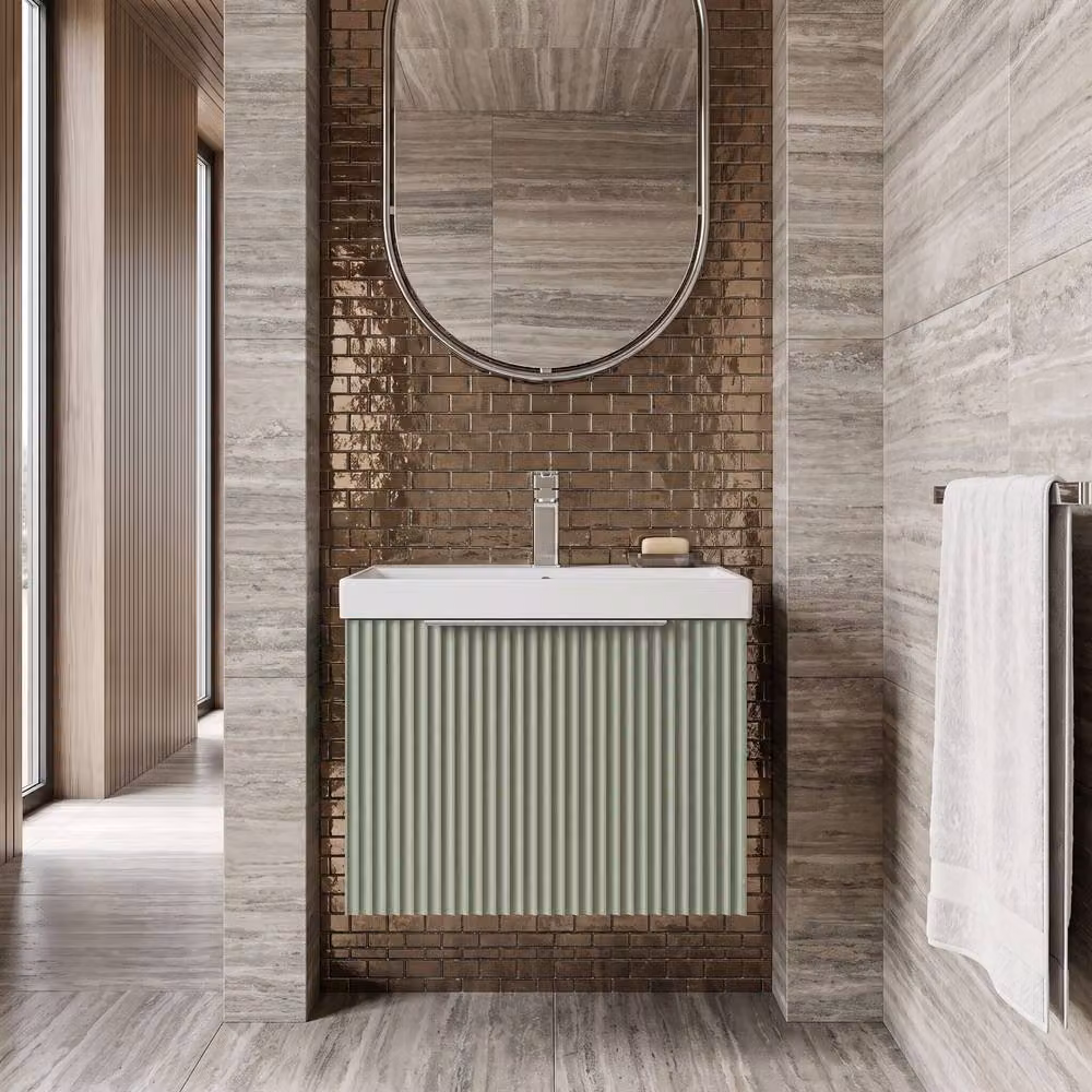 Balterley Tixall Fluted Wall Hung Single Drawer Vanity Unit with Basin, Green, W/D/H: 50.0 x 39.5 x 40.9 cm – 6