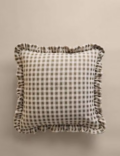 M&S Green Chenille Woven Gingham Square Cushion