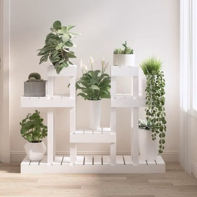 Berkfield Home White Rustic Solid Wood Pine Plant Stand W/D/H: 104.5 x 25 x 77.5 cm – 1