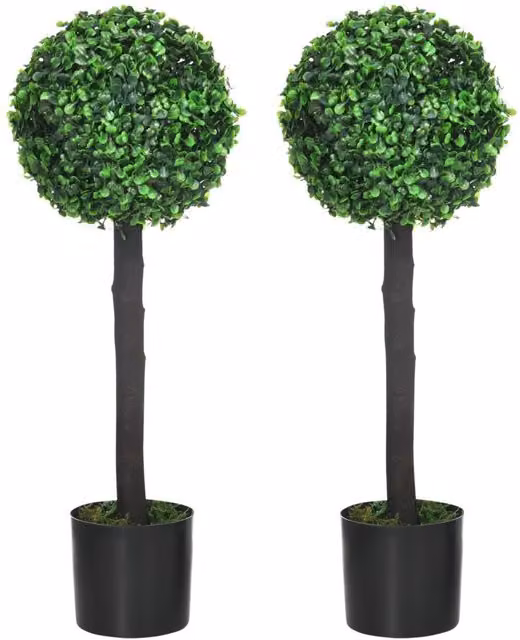 Dyzi Set of Two Green Classic Freestanding Boxwood Trees