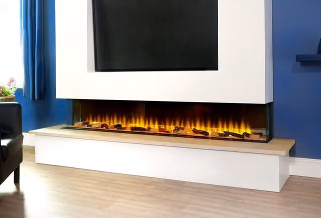 Adam Fires & Fireplaces Sahara 81 Inch Panoramic Media Wall Electric Fire in Black