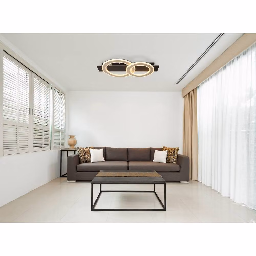 Netlighting Jayden 2 Ring Semi Flush Ceiling Light in Matt Black with 2x LED 3000K Warm White – 4