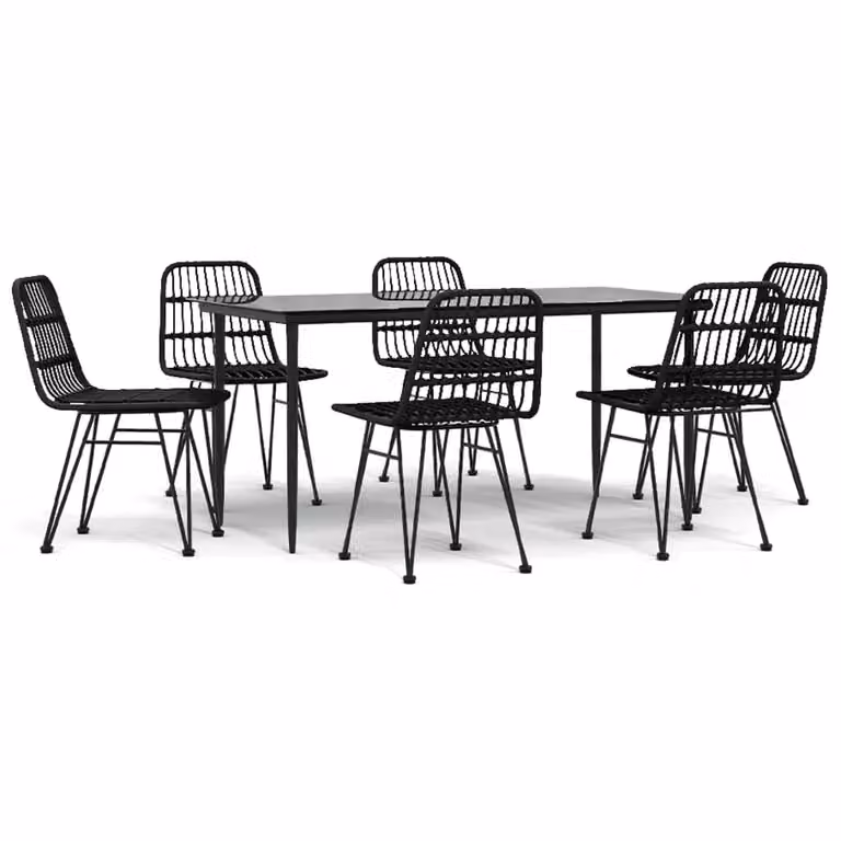 Berkfield Home 7 Piece Black Poly Rattan Garden Dining Set with Glass Top Table