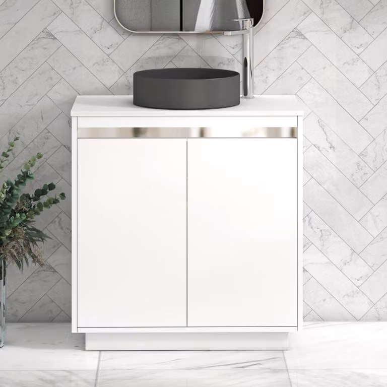 Royal Bathrooms Orion 800mm Matt White Floor Standing 2 Door Vanity Unit with Art Round Basin and Chrome Accent Trim