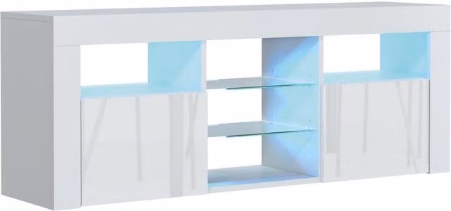 Mex Furniture LTD Modern White Gloss TV Unit with LED Lighting, W: 145 cm, H: 53 cm, D: 35 cm – 1