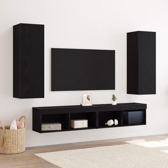Berkfield Home Set of 2 Wall-Mounted Modern TV Cabinets in Black Oak, W/D/H: 30.5 x 30 x 90 cm – 1
