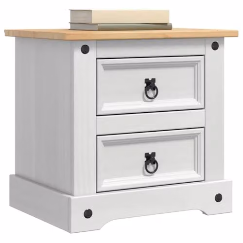 vidaXL Corona White Bedside Table in Solid Pine Wood, W/D/H: 53 x 39 x 47 cm – 1