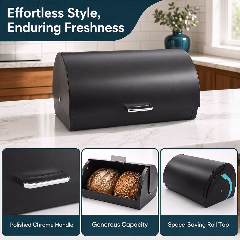 PAWNORA Bread Bin with Roll Top Lid, Black – 3