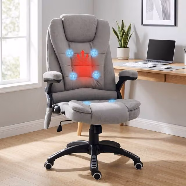 ERGOVEXA Grey Microfibre Heated Massage Recliner Executive Office Chair with Headrest and Armrests