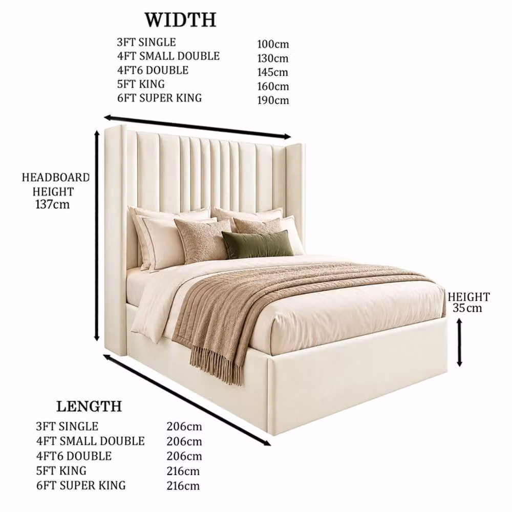 Desire Deco Adeline Plush Velvet Wingback Ottoman Storage Bed Frame in Light Beige, Super King – 2