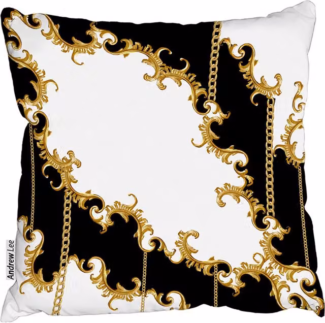 Andrew Lee Modern Graphic Square Baroque Cushion in Yellow and Black, W: 60 cm, H: 60 cm