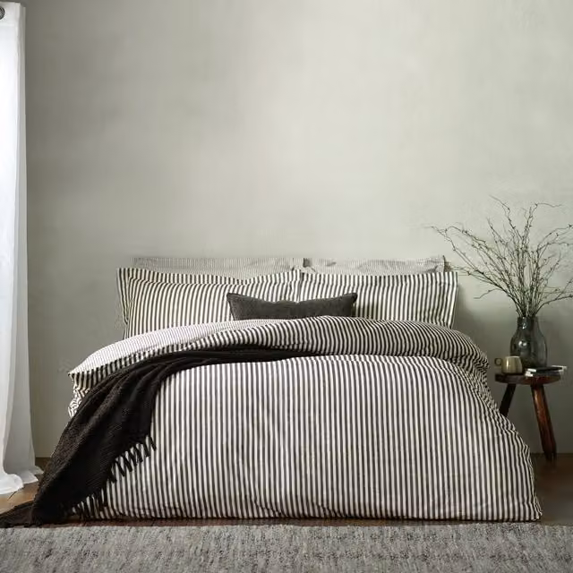 Make It A Home Hebden Melange Striped Cotton Duvet Cover Set, Black and Green, W: 200 cm x H: 200 cm