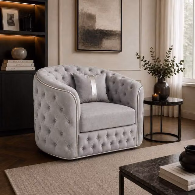 Stratus Interiors Ambassador Chesterfield Sofa in Silver Grey Plush Velvet with Toronto Trim