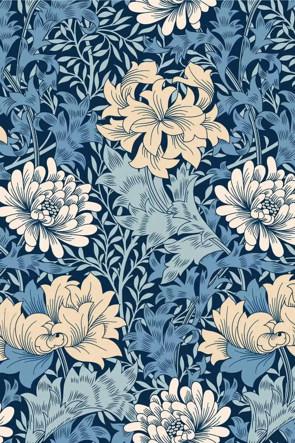 Hoopla Walls Chrysanthemum Matt Floral Botanical Wallpaper in Navy Blue – 2