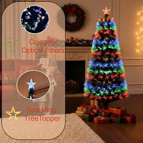 Shatchi Green Fibre Optic LED Christmas Tree with Multicolour Lights and Remote Control, Height: 91.44 cm – 7