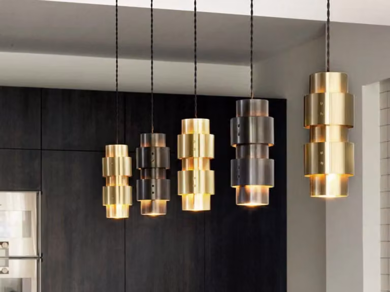 CTO Lighting Cluster Long 5 Pendant Light in Gold/Brass Metal Ring Design