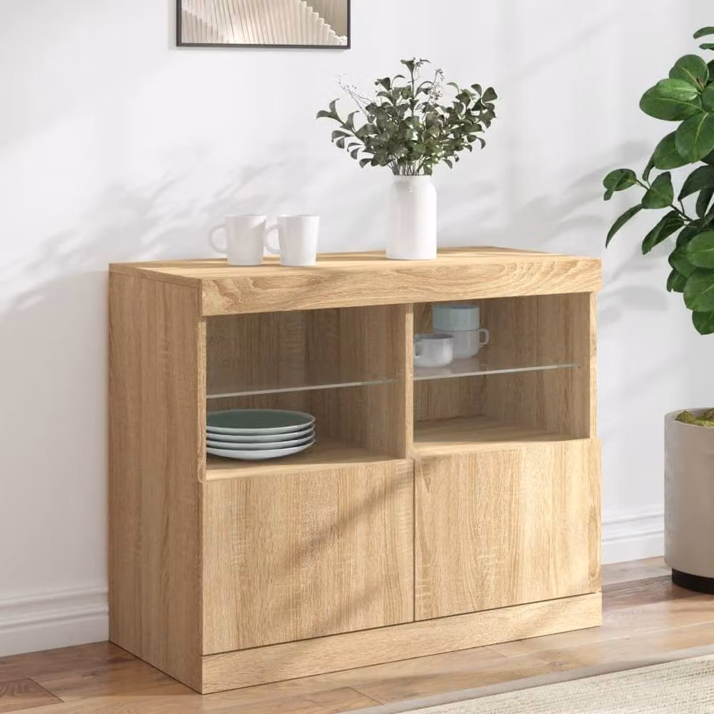 Berkfield Home Sonoma Oak Sideboard with Integrated LED Lights in Brown, W/D/H: 81 x 37 x 67 cm – 2
