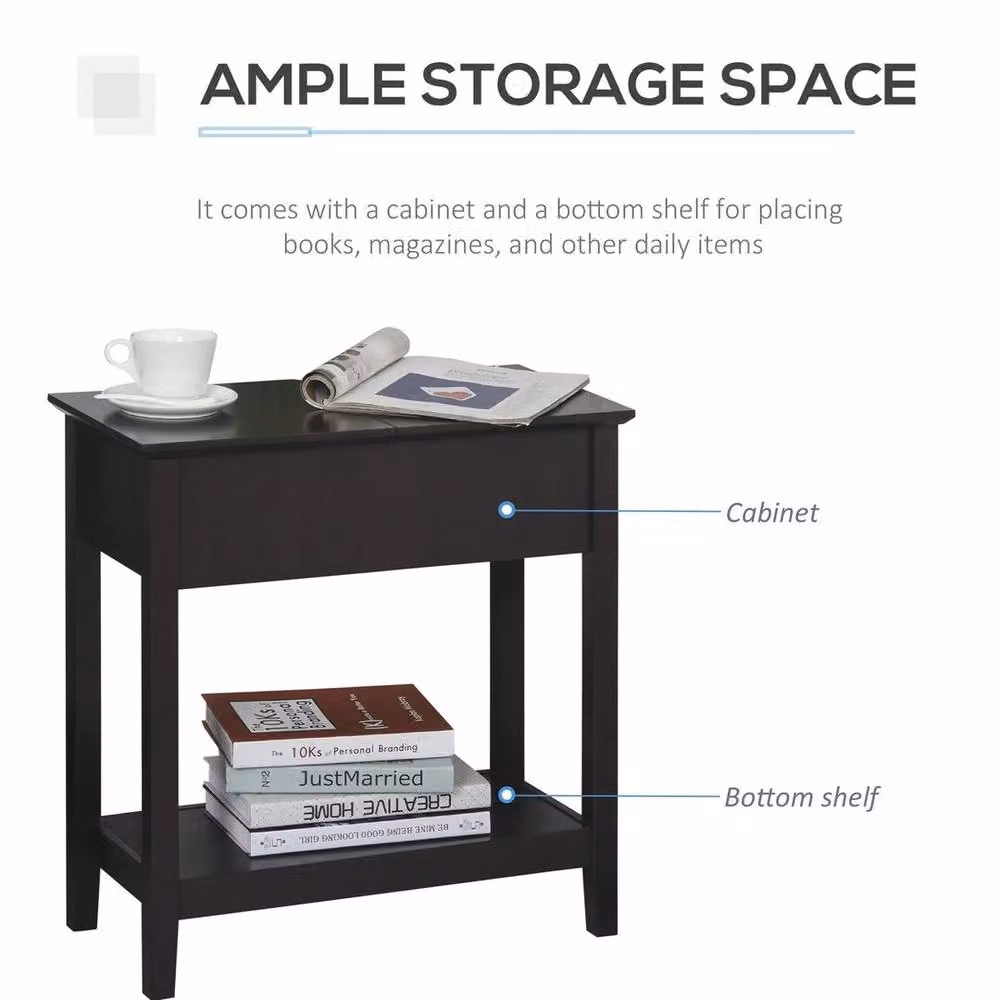 EONLION Retro Narrow Side Table in Brown with Lift Mechanism – 3