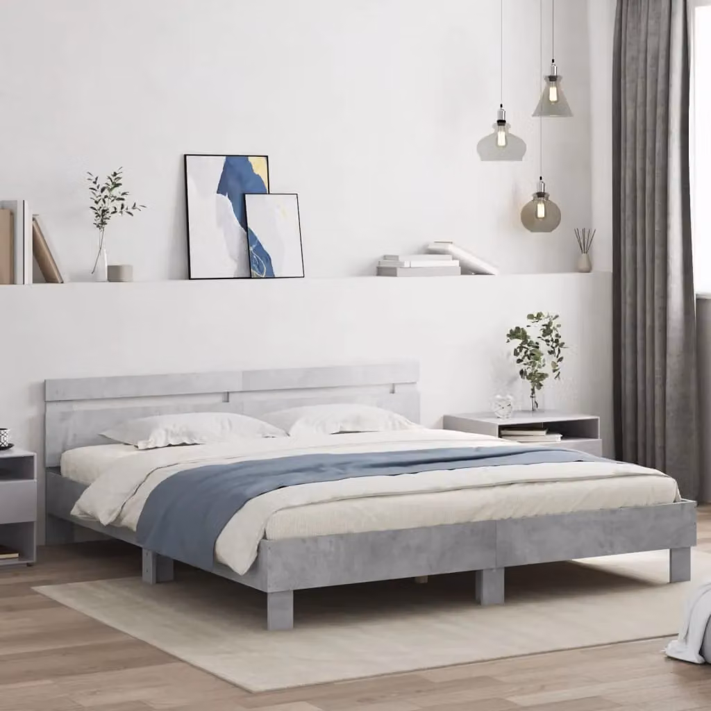 Berkfield Home Bed Frame in Concrete Grey, W: 160 cm, D: 200 cm – 2