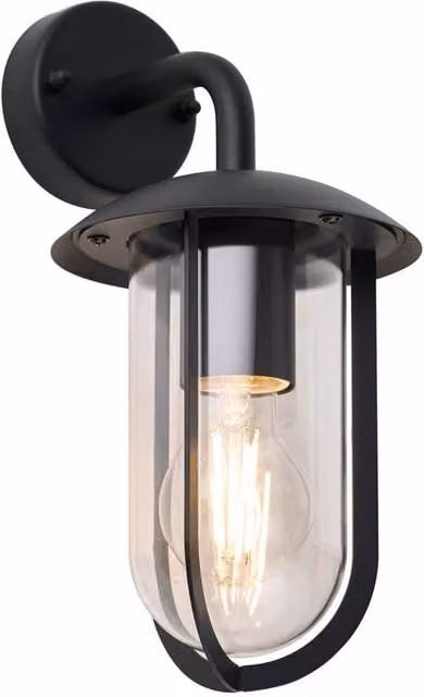 First Choice Lighting Bronty Black Outdoor Wall Light with Transparent Glass