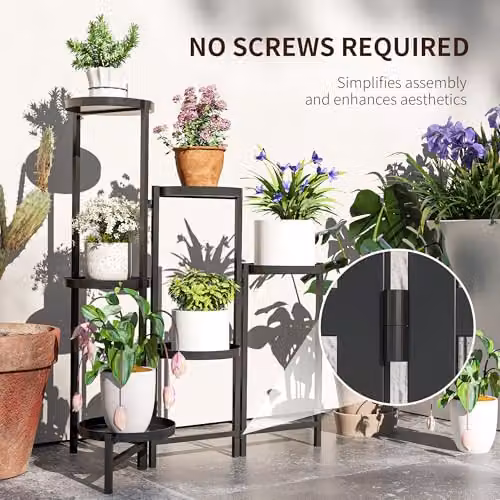 Outsunny 3 Tier Foldable Corner Plant Stand, Black Metal Planter for Indoor and Outdoor Use, W/D/H: 40 x 40 x 80 cm – 4