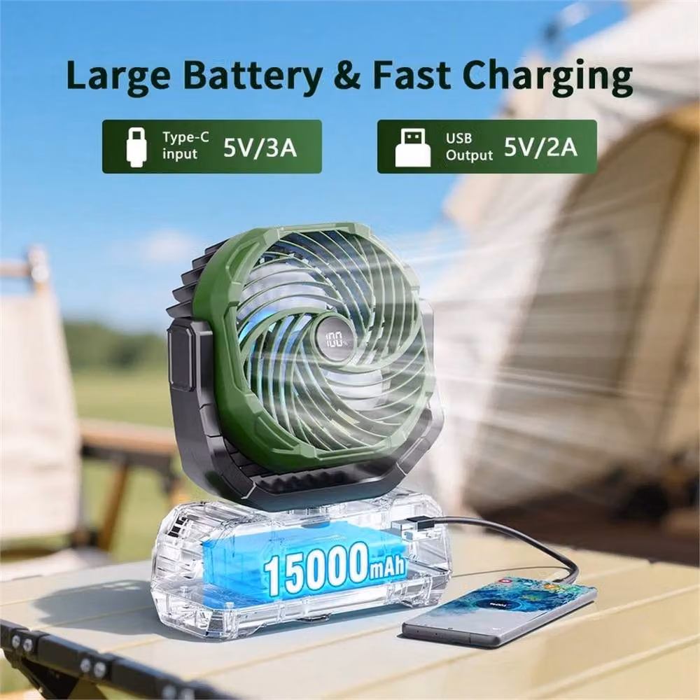 Nordara Rechargeable Portable Camping Fan in Green with Timer, Light and Remote Control – 2