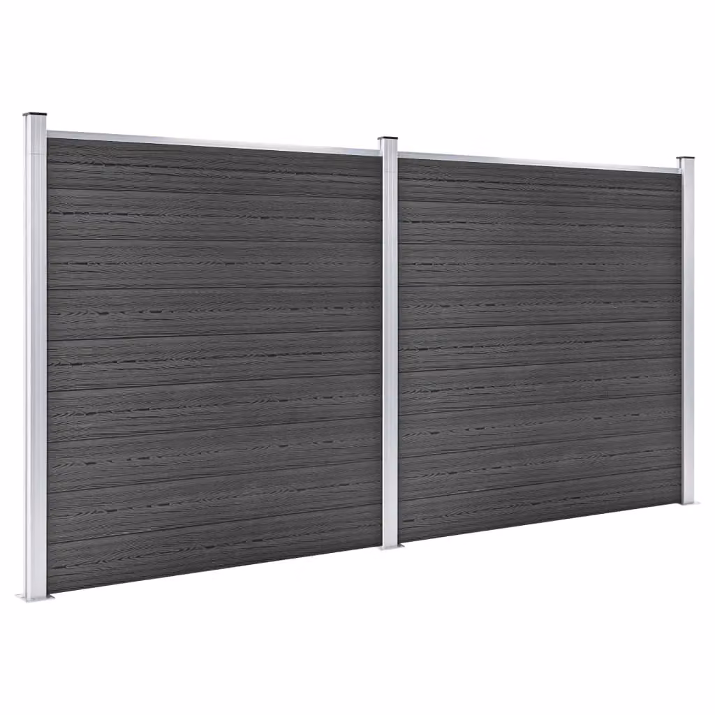 Berkfield Home WPC Fence Panel Set in Black, W: 353 cm, H: 186 cm – 2