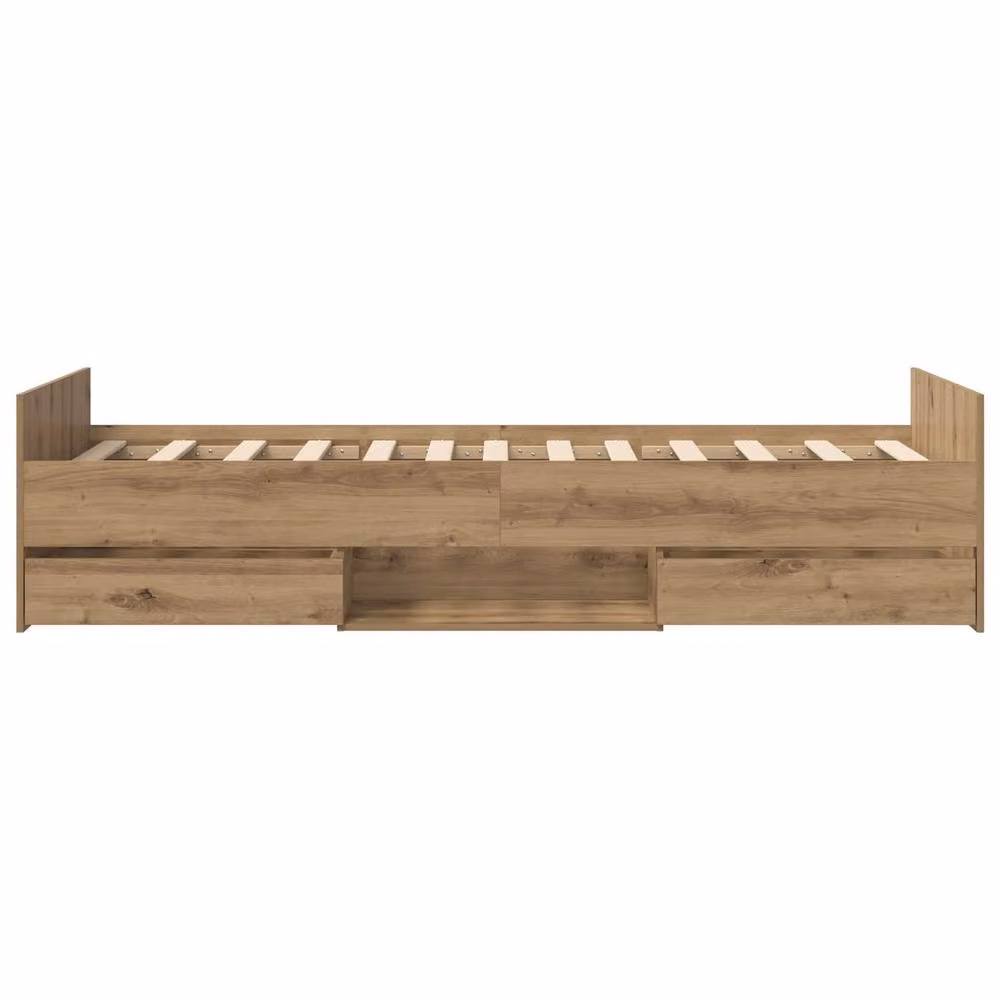 Berkfield Home Artisan Oak Bed Frame with Storage Drawers in Brown, W/D/H: 80 x 200 cm – 2