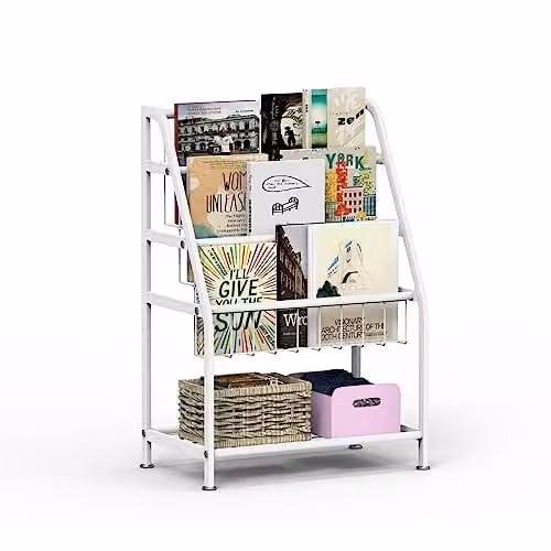 Huhote Childrens Bookshelf and Toy Storage Organizer in White