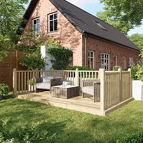 Powersheds Premium Wooden Decking Kit with Hand Rails on Three Sides in Beige