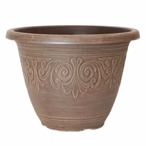 YouGarden Pair of Brown Plastic Round Laurel Planter Tubs, Diameter: 33 cm