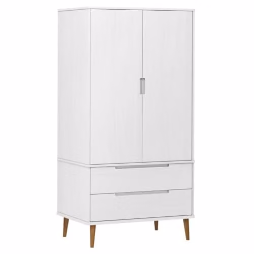 vidaXL MOLDE White Wardrobe in Solid Pine Wood with Integrated Drawers, W/D/H: 90 x 55 x 175 cm