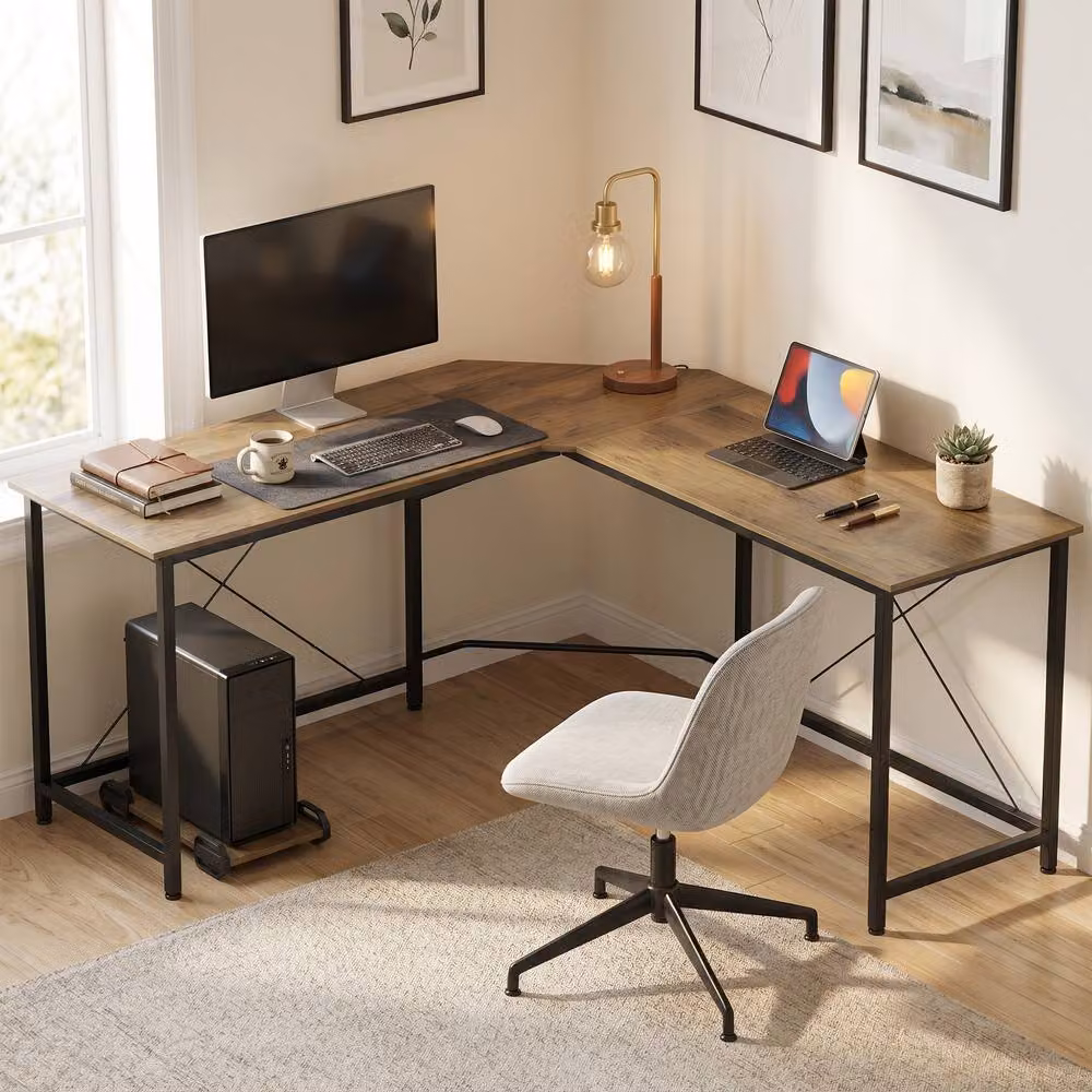 Rolipo L-Shaped Corner Computer and Gaming Desk in Brown – 3