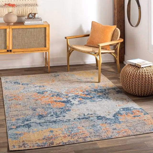 Livabliss Huntington Beach Modern Abstract In & Outdoor Rug in Blue, Yellow and Orange, W/D/H: 200 x 275 cm