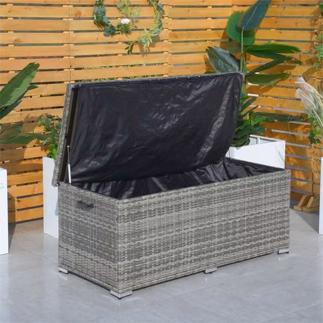 Direct Wicker Large Rattan Outdoor Deck Storage Box in Brown and Grey, W/D/H: 155 x 72 x 64.5 cm