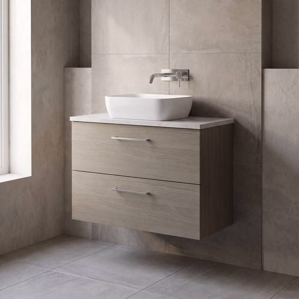 Balterley Level 800mm Wall Hung 2 Drawer Unit with Laminate Worktop in Solace Oak Brown – 2