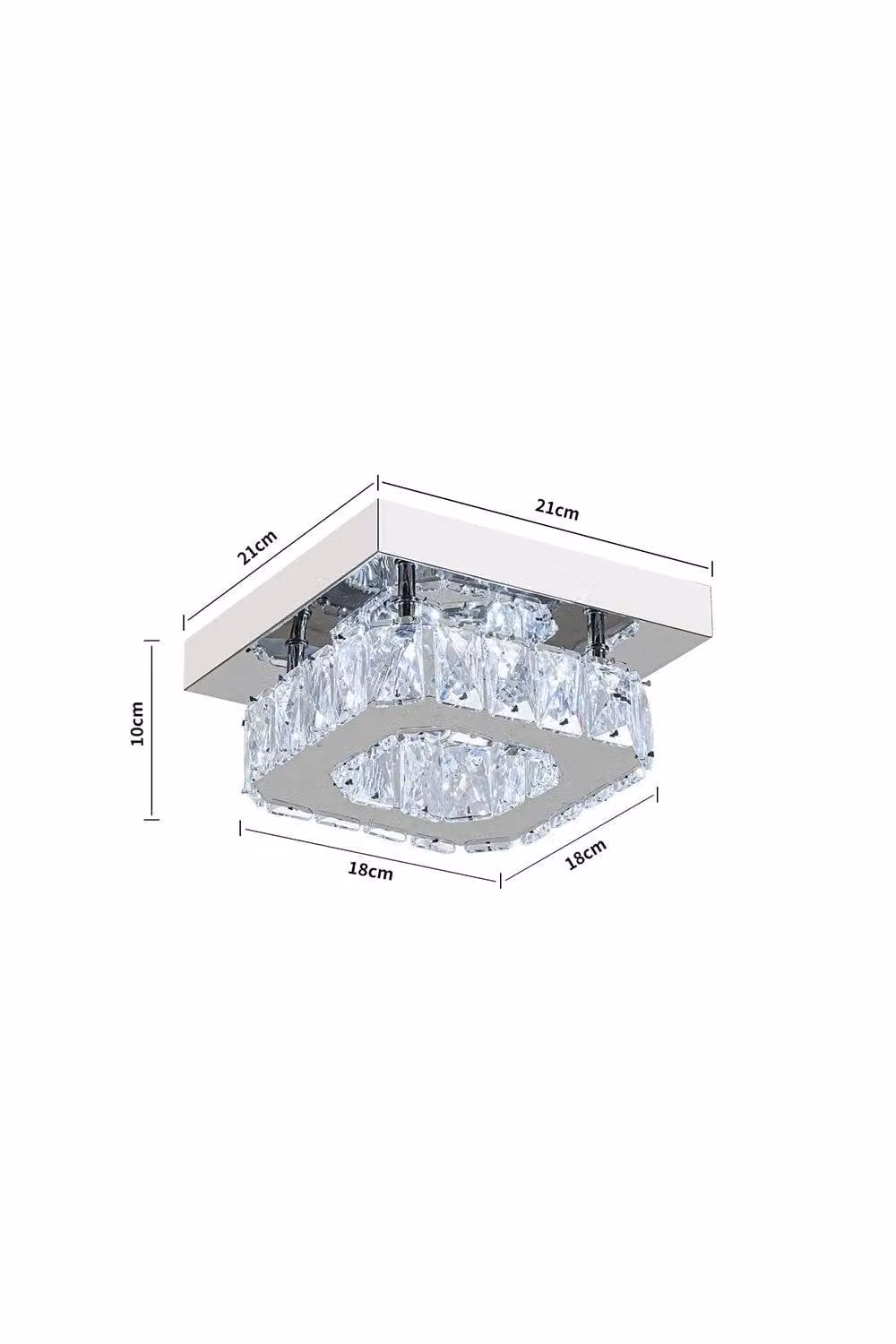 H&O Direct Modern Square Crystal LED Ceiling Light in Silver – 2