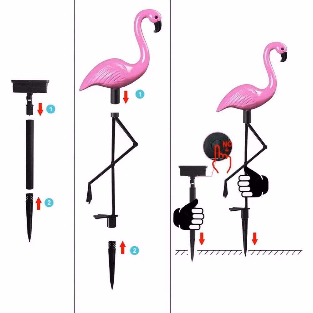 VOGREX 3-Piece Pink LED Solar Flamingo Garden Lights with Dusk Sensor – 2