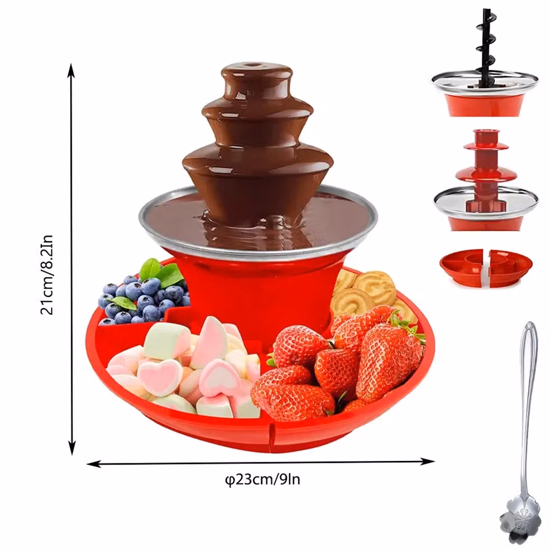 SPETLEK 3 Tier Electric Chocolate Fountain and Fondue Machine with Food Tray in Red – 2