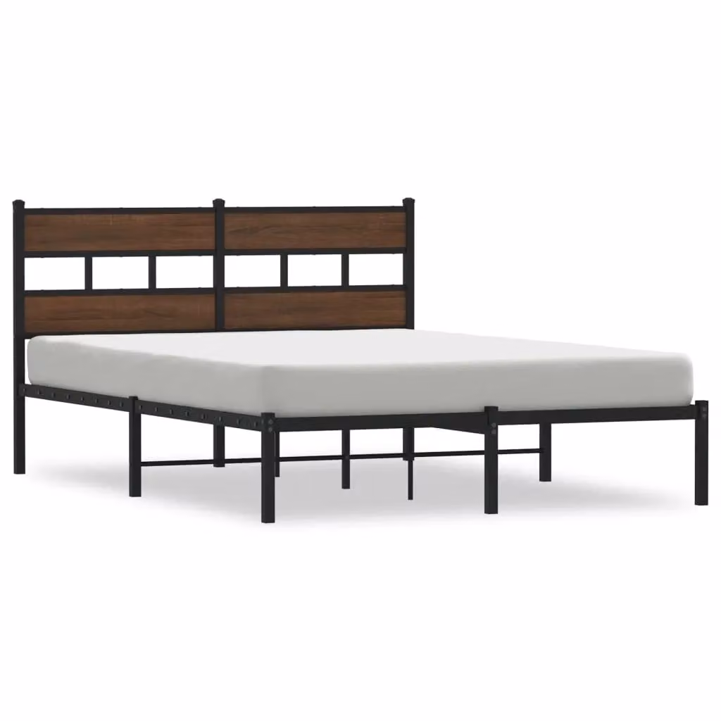 Berkfield Home Bed Frame with Headboard in Brown Oak, W/D/H: 140 x 190 cm – 2
