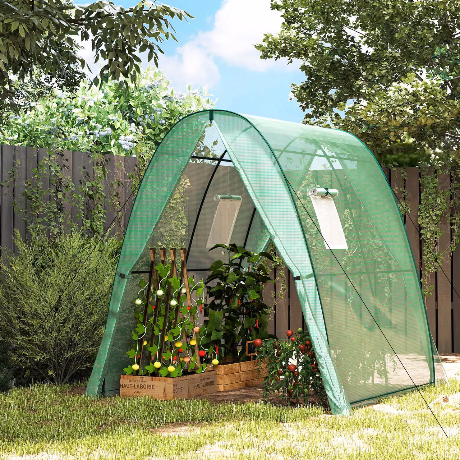 Outsunny Green Hoop House Greenhouse with Sandbags, Walk-In Tunnel with 2 Doors and Screen Windows, W/D/H: 180 x 180 x 200 cm, Green – 2