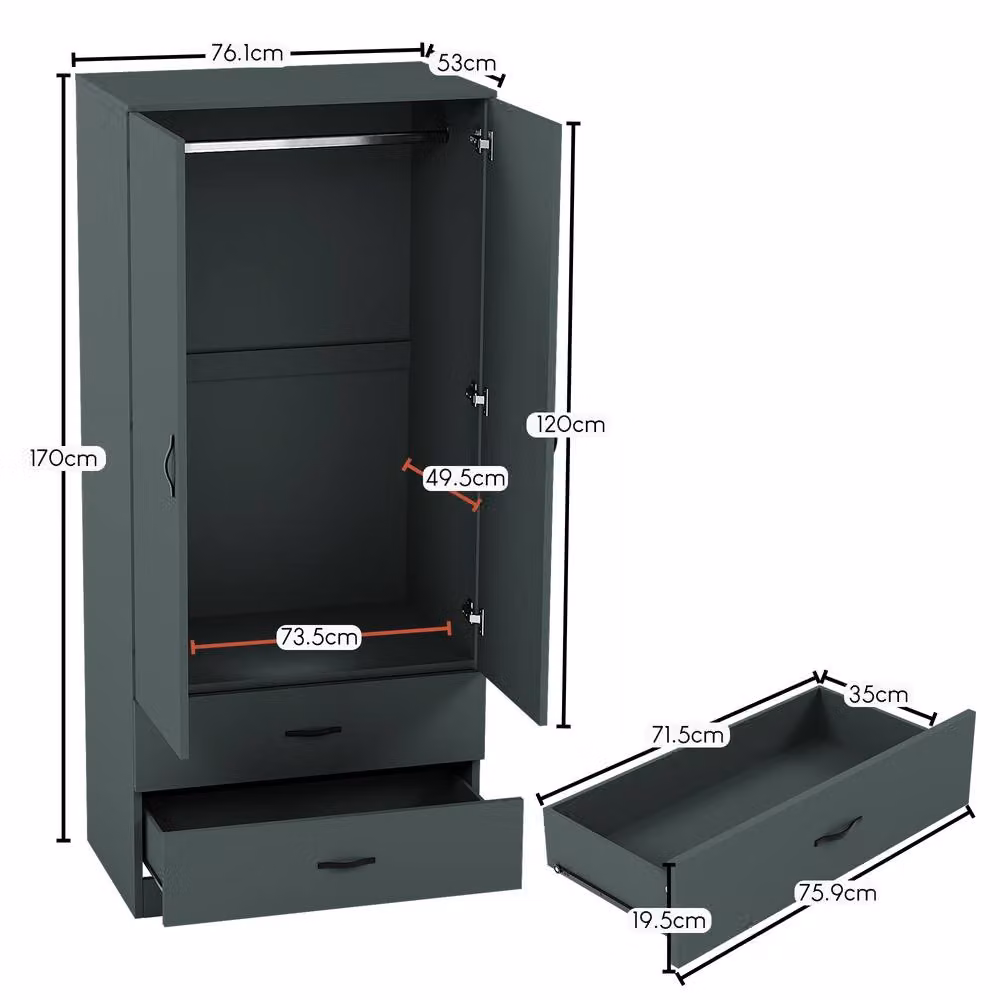HD Designs Riano Modern 2 Door and 2 Drawer Wardrobe in Green – 2