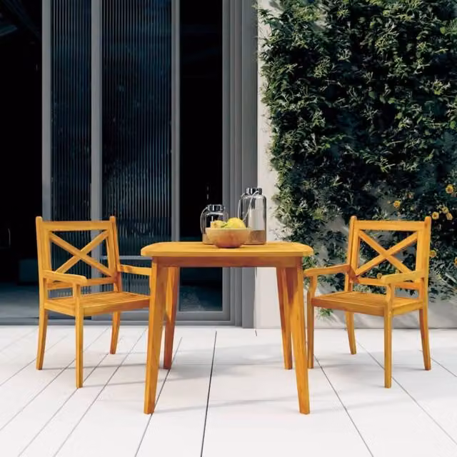 Berkfield Home 3 Piece Rustic Acacia Wood Garden Dining Set in Brown