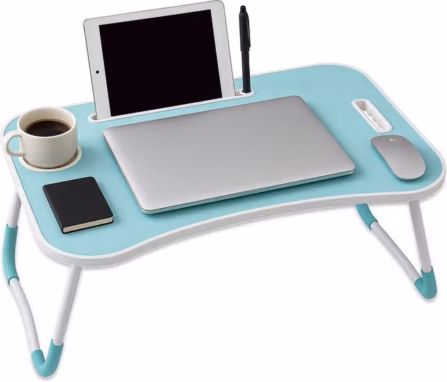 Innoteck Portable Foldable Laptop Table with Tablet and Mug Holder in Blue/Turquoise